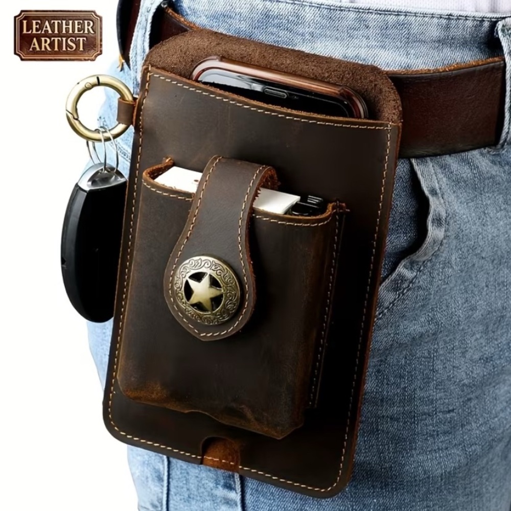 Leather Artist Brown Leather Belt Phone Holster with Card Pocket